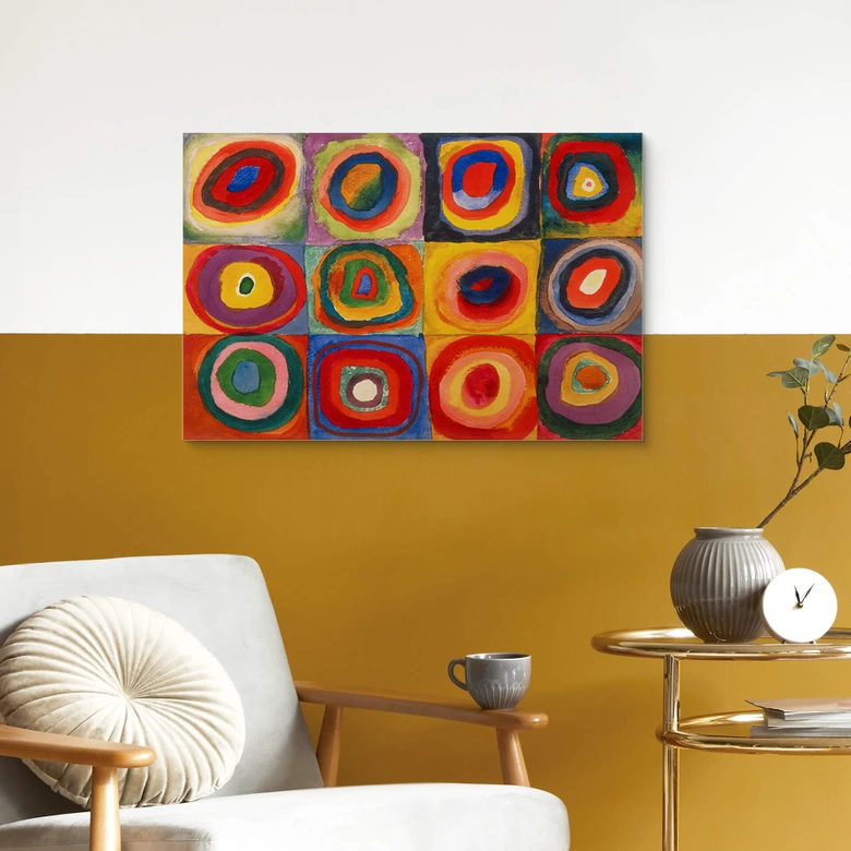 Holzbild Kandinsky - Farbstudie Quadrate und konzentrische Ringe 