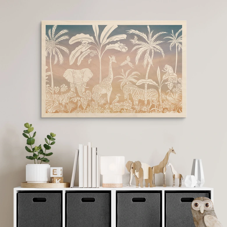 Holzbild Dschungelparadies mit Wildtieren - Ombre - Kikki Belle 