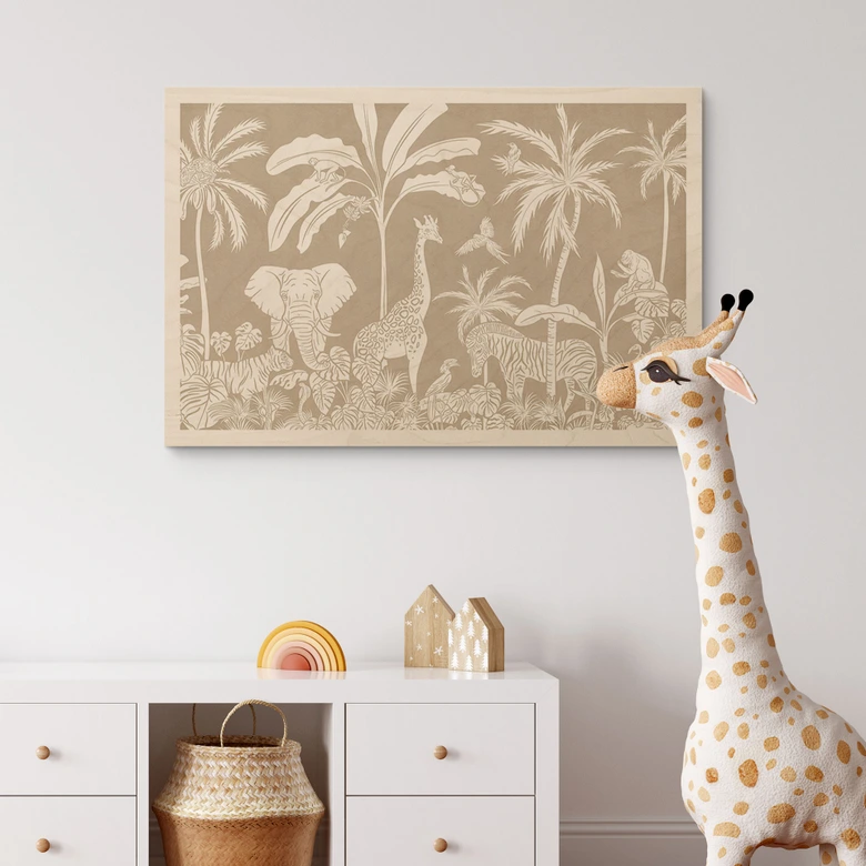 Träposter Djungeldrömmar - Afrikanska vilda djur i brunt - Kikki Belle 