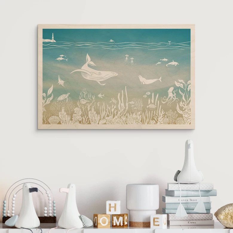 Houten Wanddecoratie onderwaterwereld paradijs - Ombre - Kikki Belle 