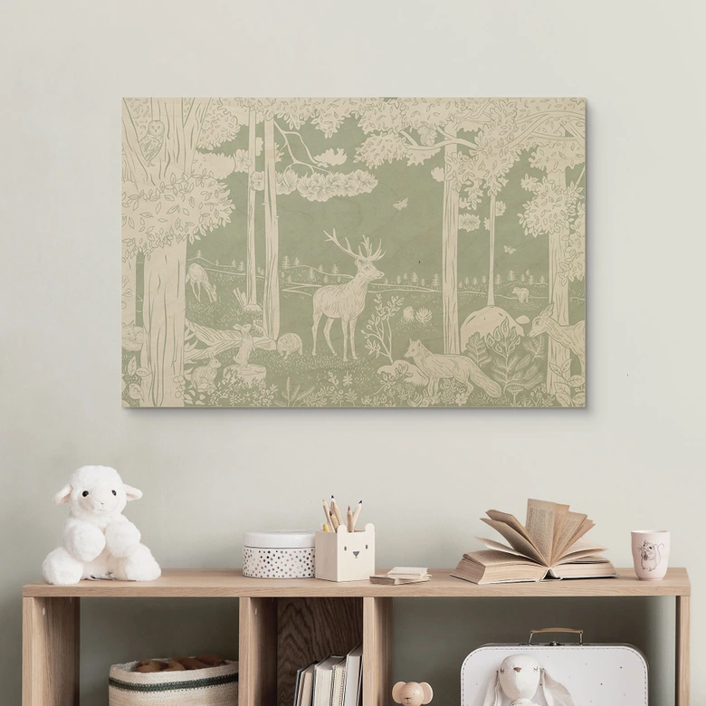 Holzbild Waldidylle in Grün - Oase für Wildtiere - Kikki Belle 