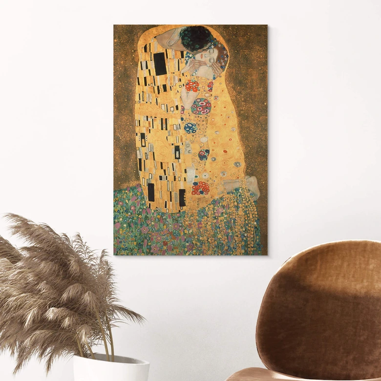 Holzbild Kunstdruck - Klimt - Der Kuss 