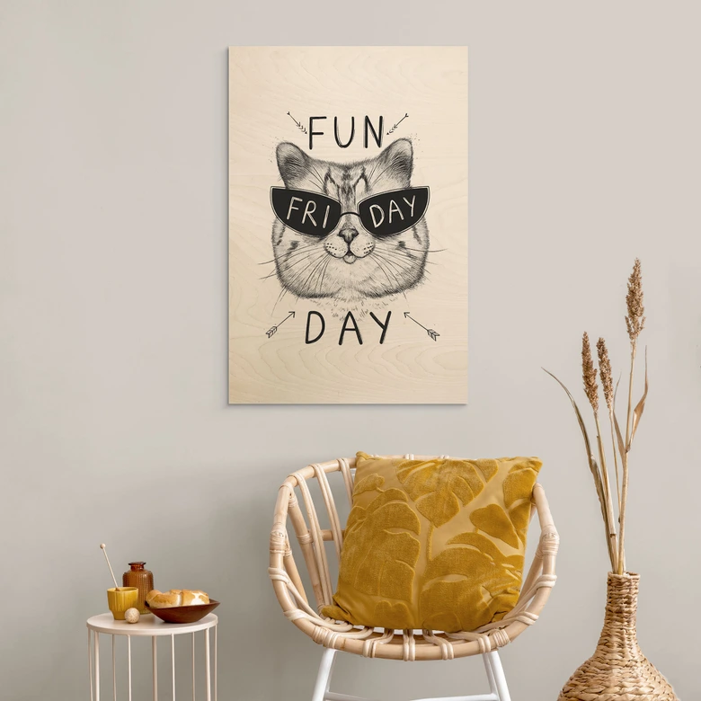 Holzbild Katze mit Sonnenbrille - Fun Friday Cat - Korenkova 