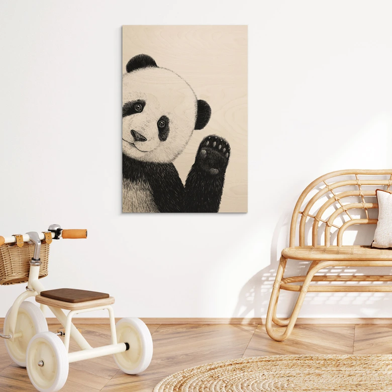 Holzbild Winkender Panda - Korenkova 