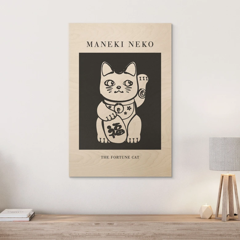 Holzbild Maneki Neko - Die Glückskatze - KsanaKalpa 