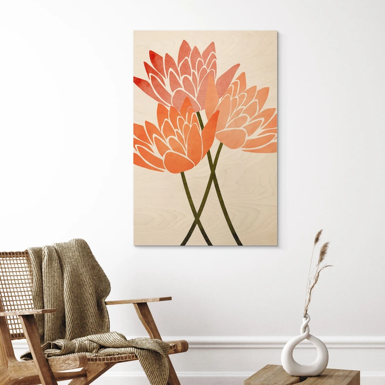 Holzbild Farbenfrohe Lotusblumen - Kubistika 