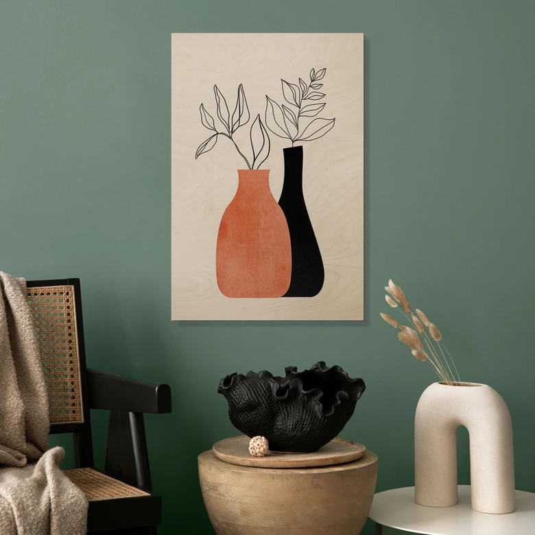 Trätavlor i svart och orange - Kubistika 