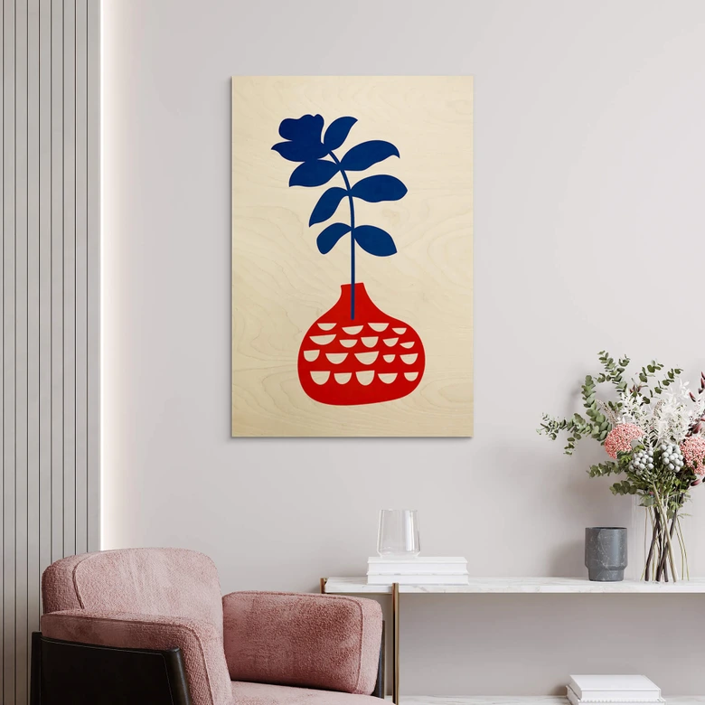 Tableau sur bois Kubistika - Fleur sauvage dans un vase rouge 