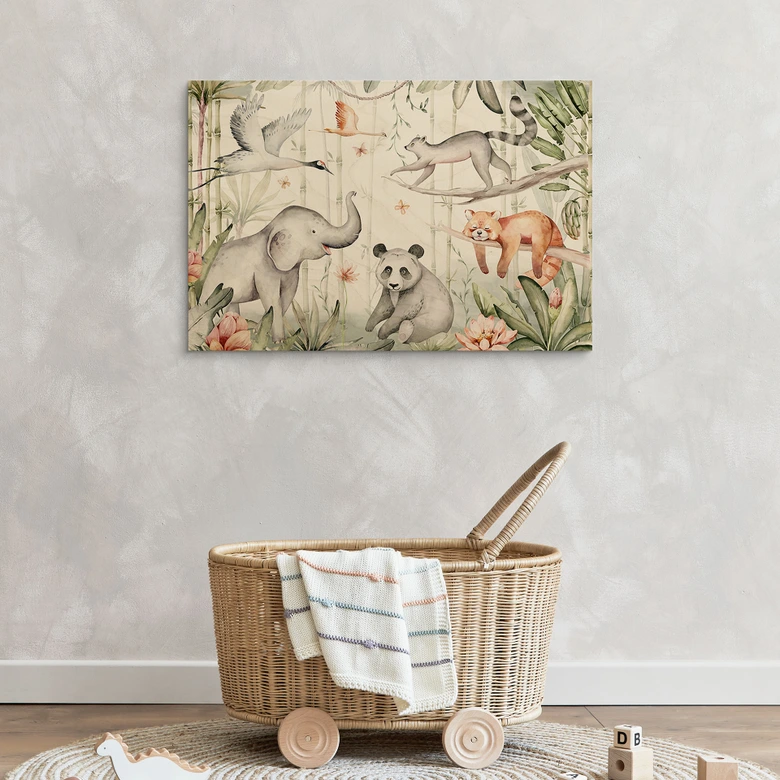 Houten Poster - Aziatische dieren in het bamboebos - Kvilis 