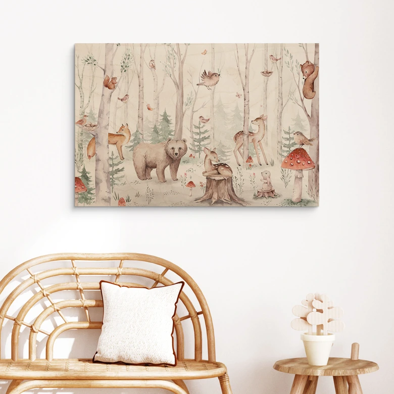 Trätavla av skogsdjur på hösten - Kvilis 