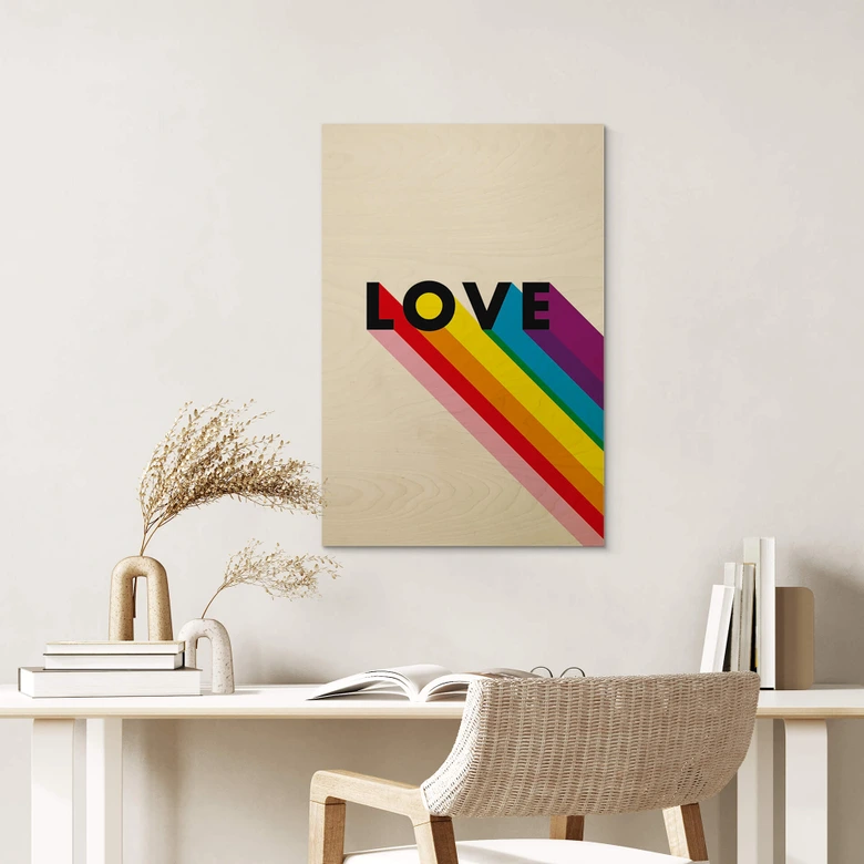 Holzbild LGBTQIA+ Love Regenbogen 