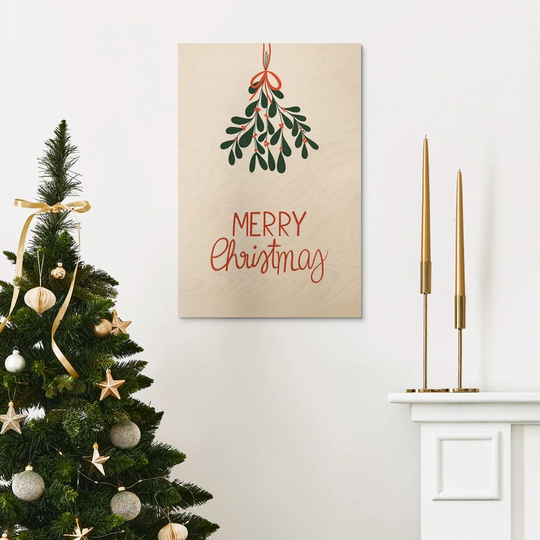 Holzbild Merry Christmas mit Mistelzweig - Lisboa 