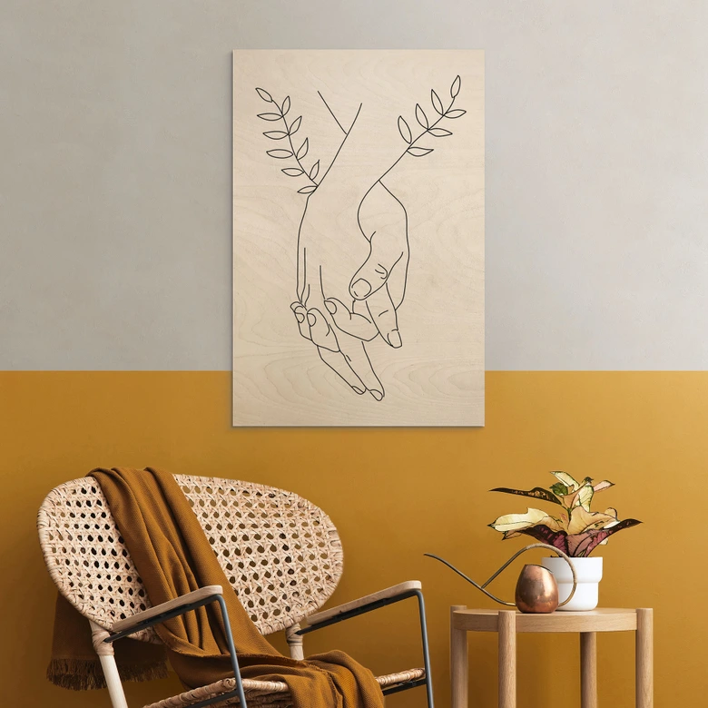 Cuadro de madera Line Art - Amantes cogidos de la mano - Lizde 