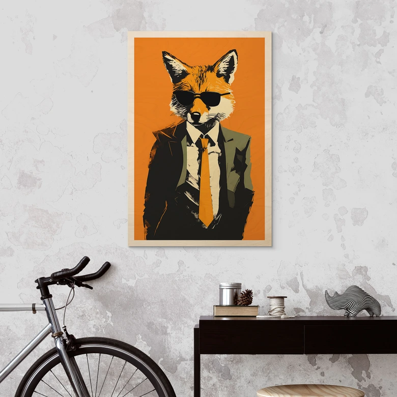 Holzbild Cooler Fuchs im Anzug - Magnusson 