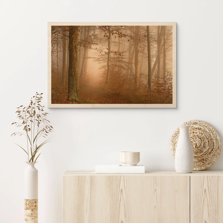 Holzbild Dunst und Licht im herbstlichen Wald - Maier 
