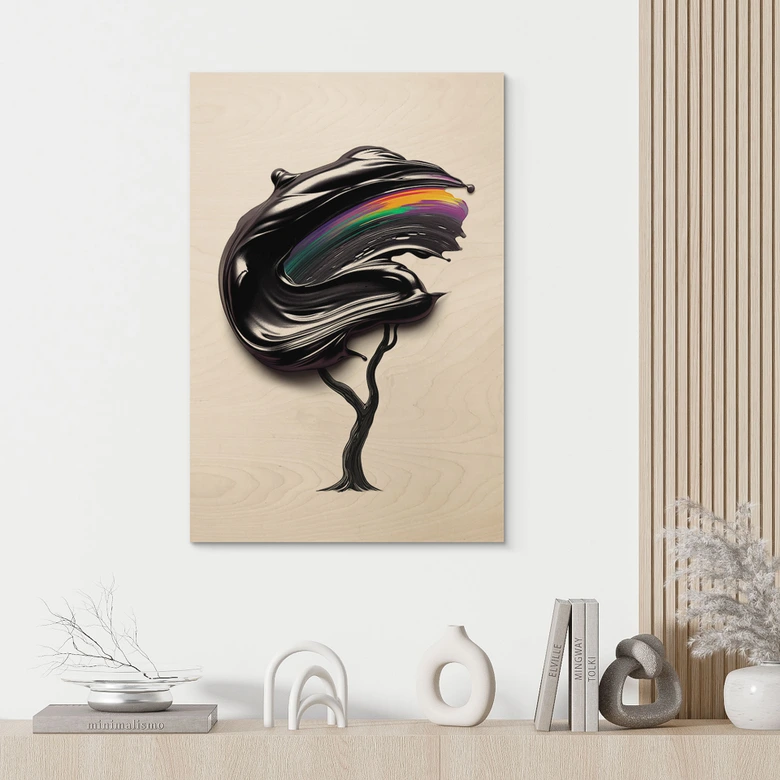 Holzbild Baum mit schwarzer 3D-Krone - Mielu 