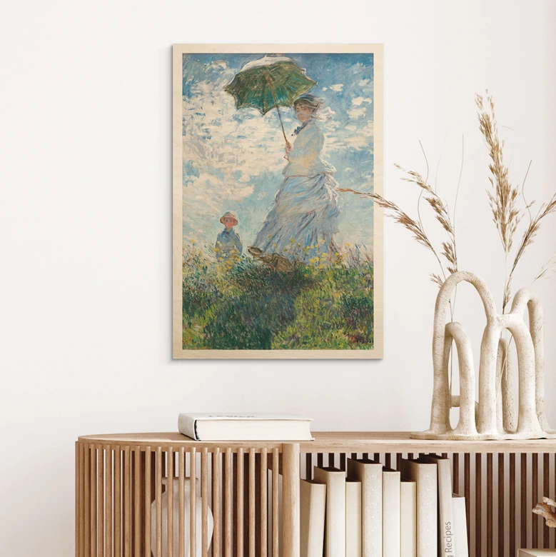 Holzbild Monet - Frau mit Sonnenschirm - Madame Monet und ihr Sohn 