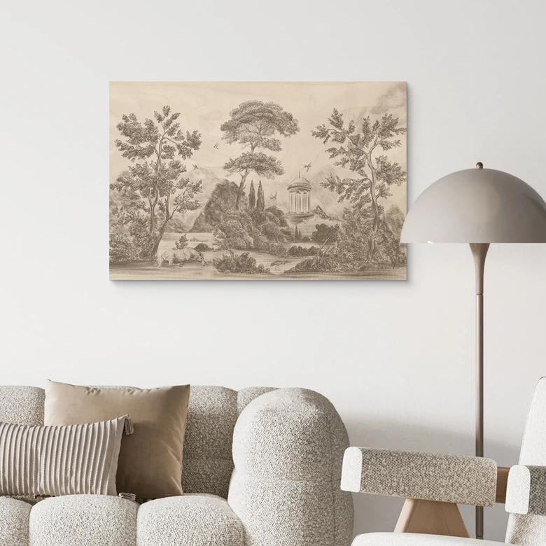 Houten Wanddecoratie met tuinlandschap in beige - Ms Tiff 