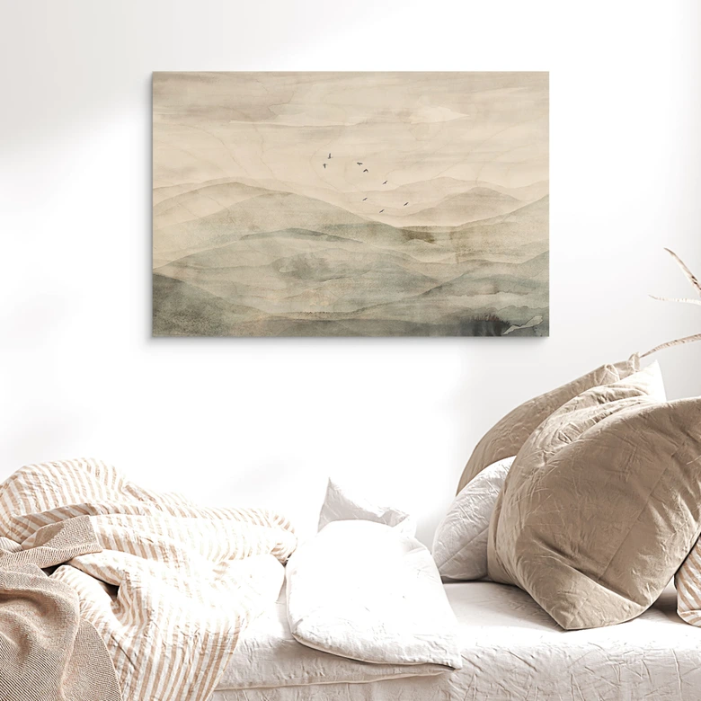 Holzbild Neblige Berglandschaft Aquarell - Ms Tiff 