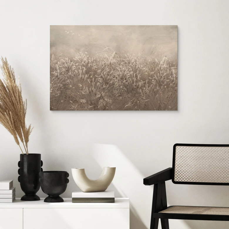 Houten Wanddecoratie pampagras en grassen in beige - Ms Tiff 