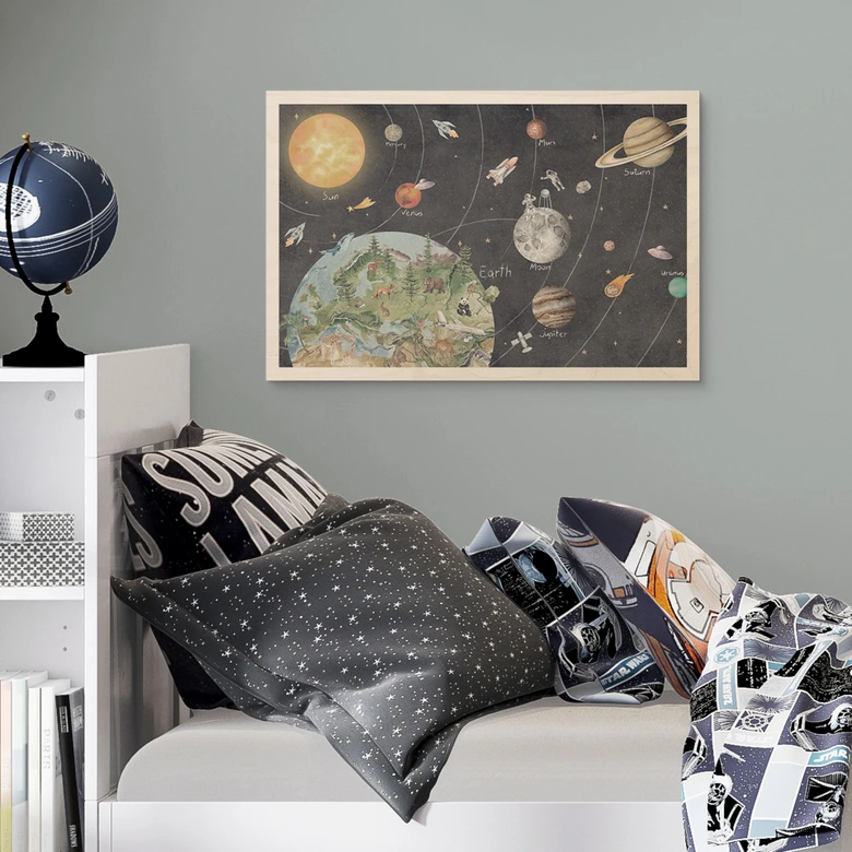 Holzbild Sonnensystem mit Planeten und Erde - Ms Tiff 