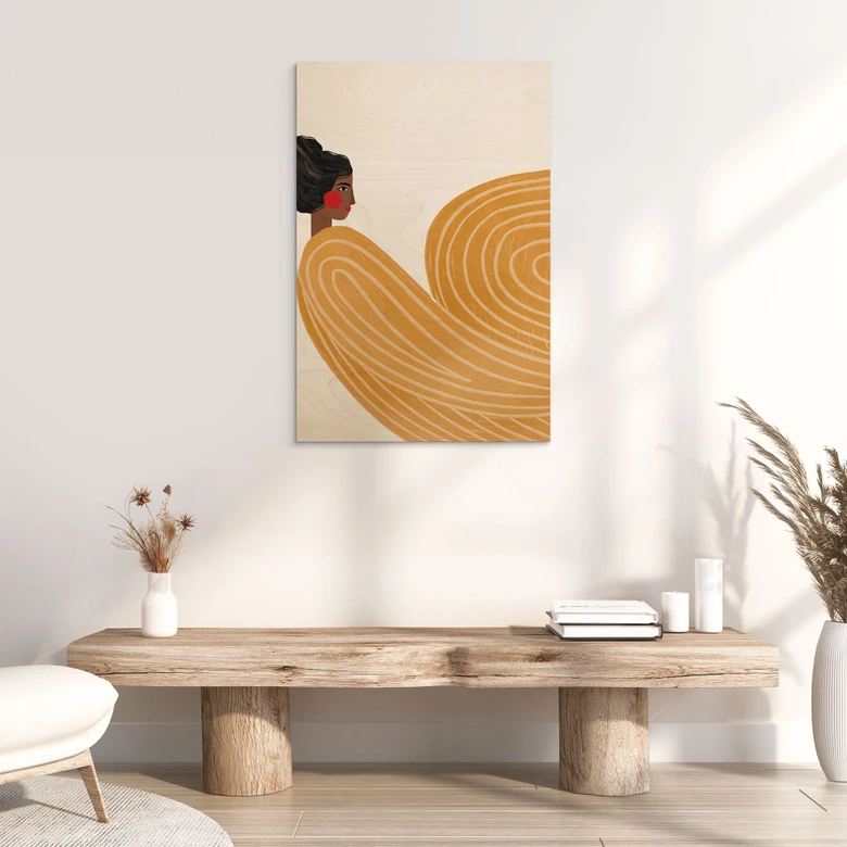 Houten Wanddecoratie vrouw met gele werveling - Müller 