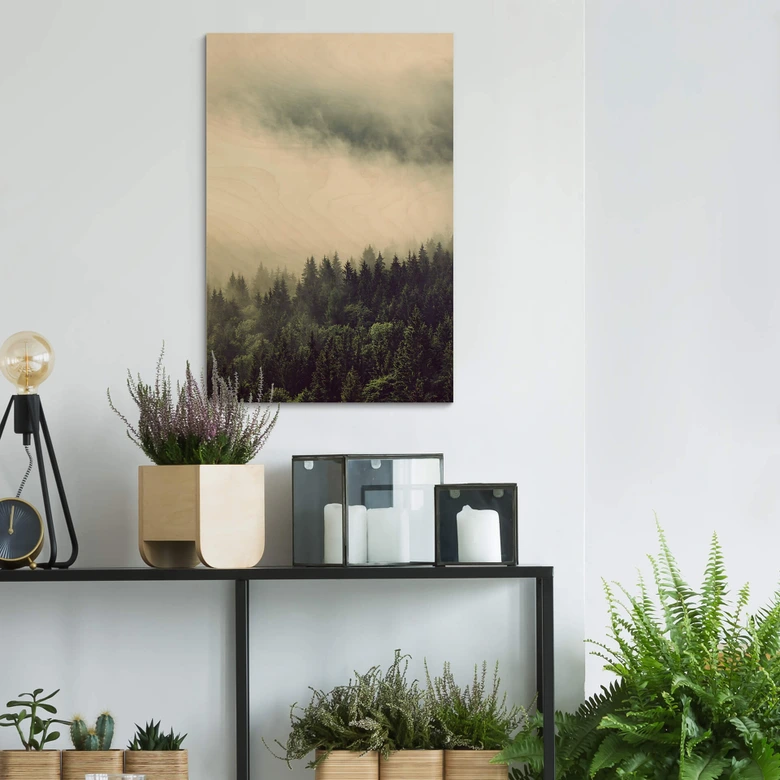 Holzbild Nebel im Wald 02 