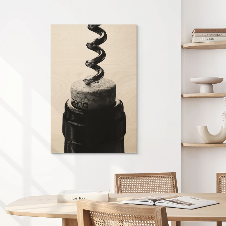 Houten Poster - Wijn met kurkentrekker - Pictufy Studio 