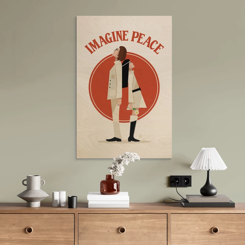 Holzbild Imagine Peace - Zwei für Frieden und Hoffnung - Retrodrome 