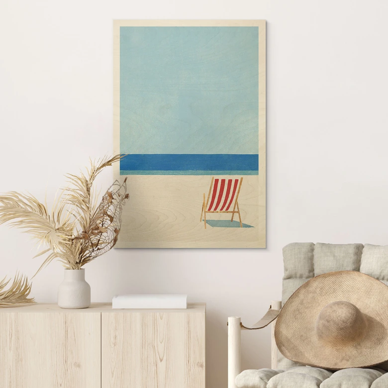 Holzbild Liegestuhl mit Blick aufs Meer - Rivers 