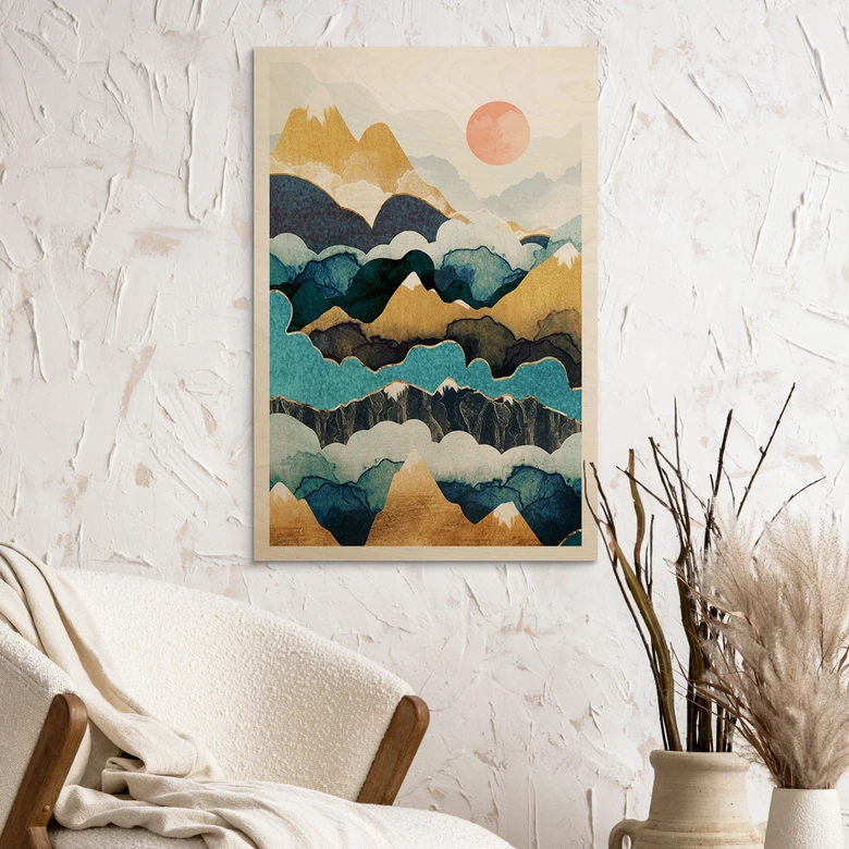 Holzbild Berggipfel über den Wolken - SpaceFrog Designs 