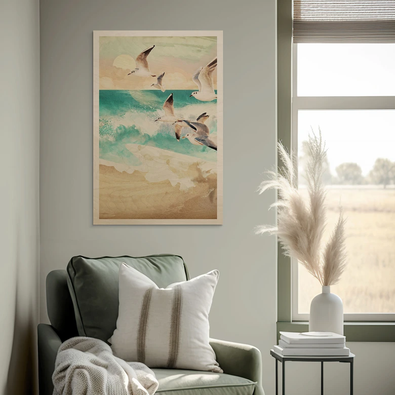 Tableau sur bois Mouettes sur la plage - SpaceFrog Designs 