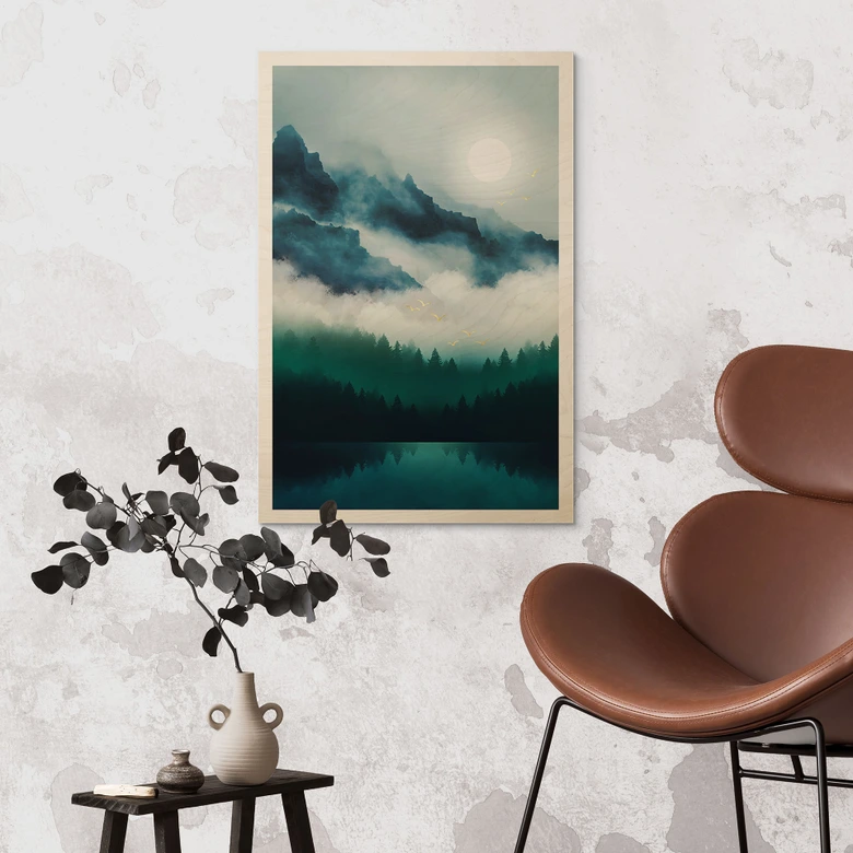 Holzbild Neblige Landschaft in der Nacht - SpaceFrog Designs 