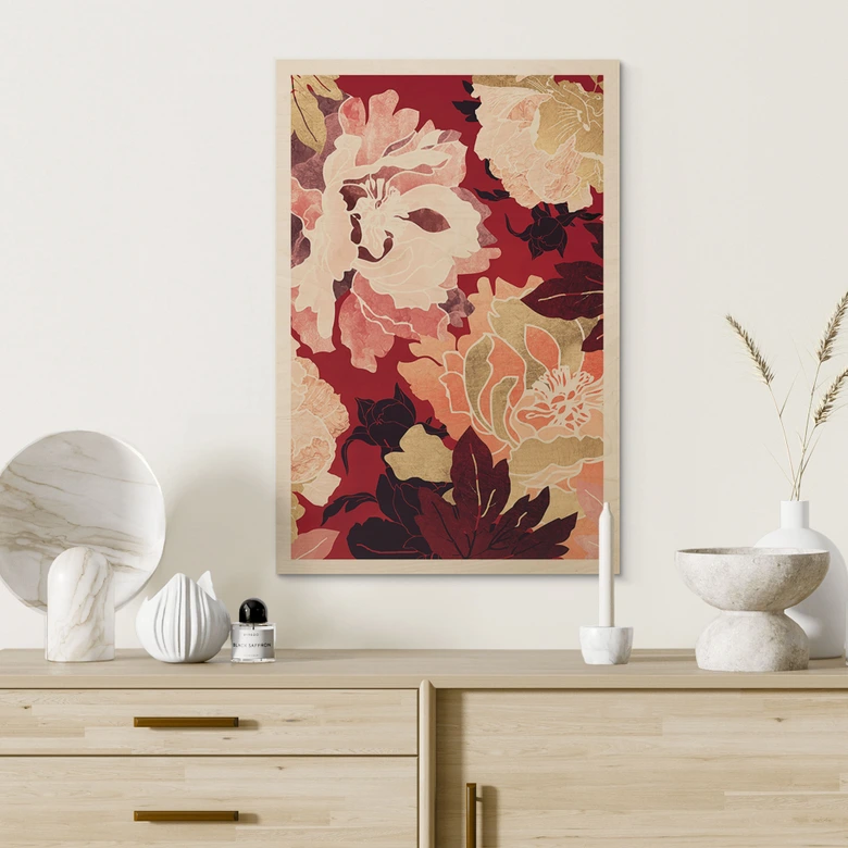 Holzbild Pfingstrosen mit großen Blüten - SpaceFrog Designs 