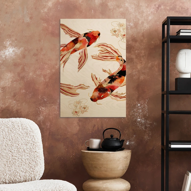 Houten Poster - Twee koi in een vijver - SpaceFrog Designs 