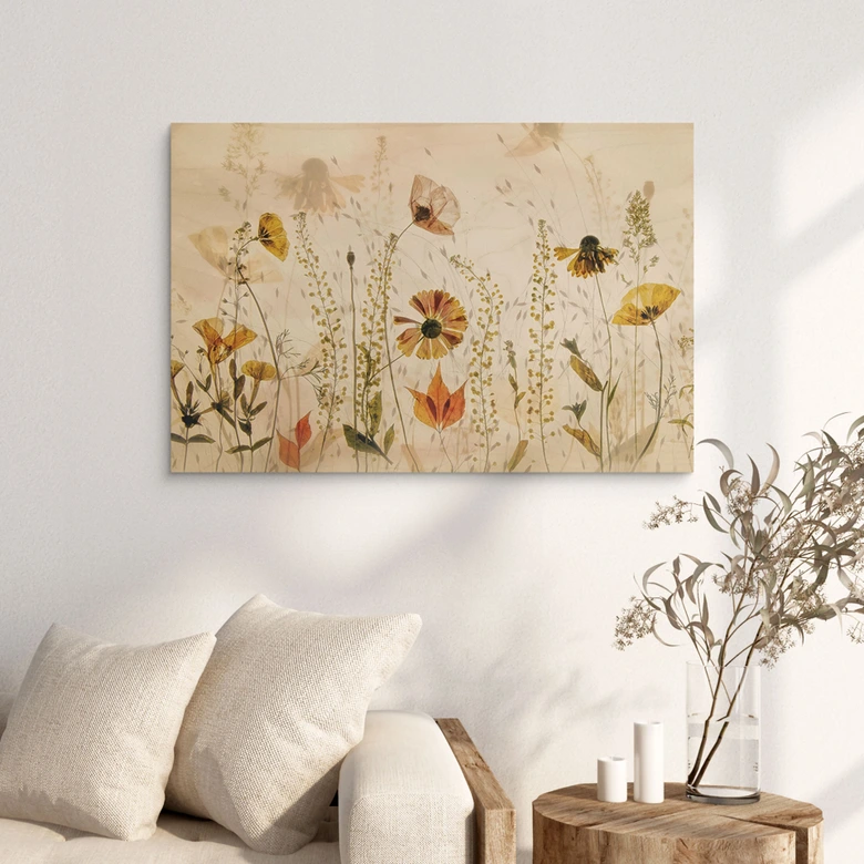 Tableau bois Fleurs sauvages des champs au soleil - Talen 
