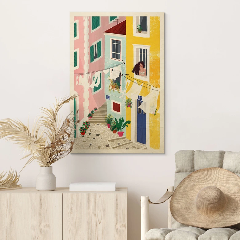 Holzbild Sommerliche Häuser Illustration - Tomljanovic 