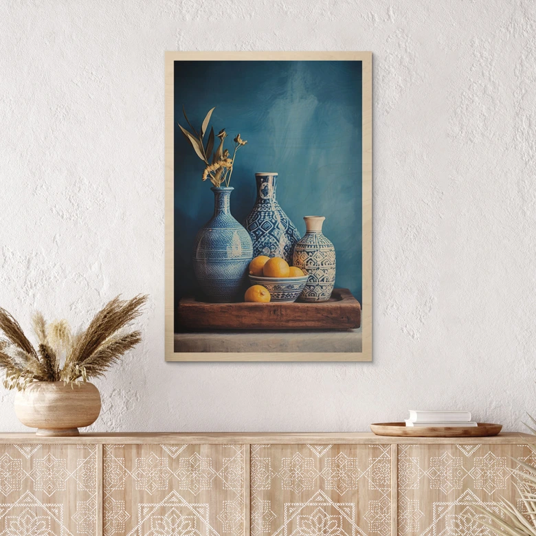 Holzbild Stillleben mit Vasen und Zitronen - Treechild 