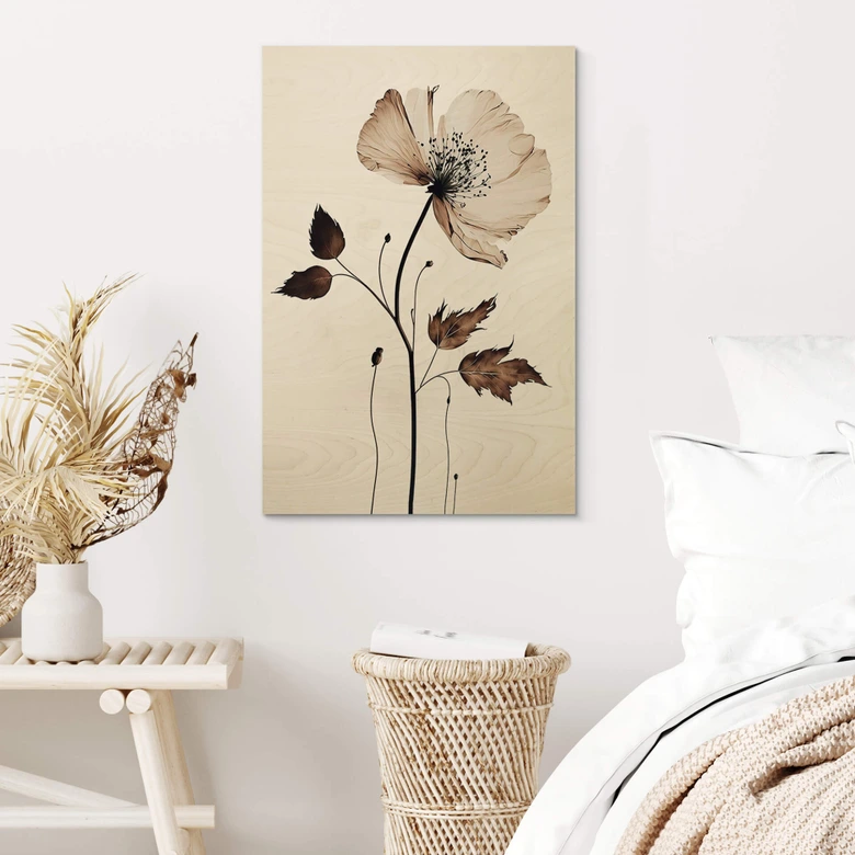 Holzbild Blumen - Trockenblüte in Creme - Treechild 
