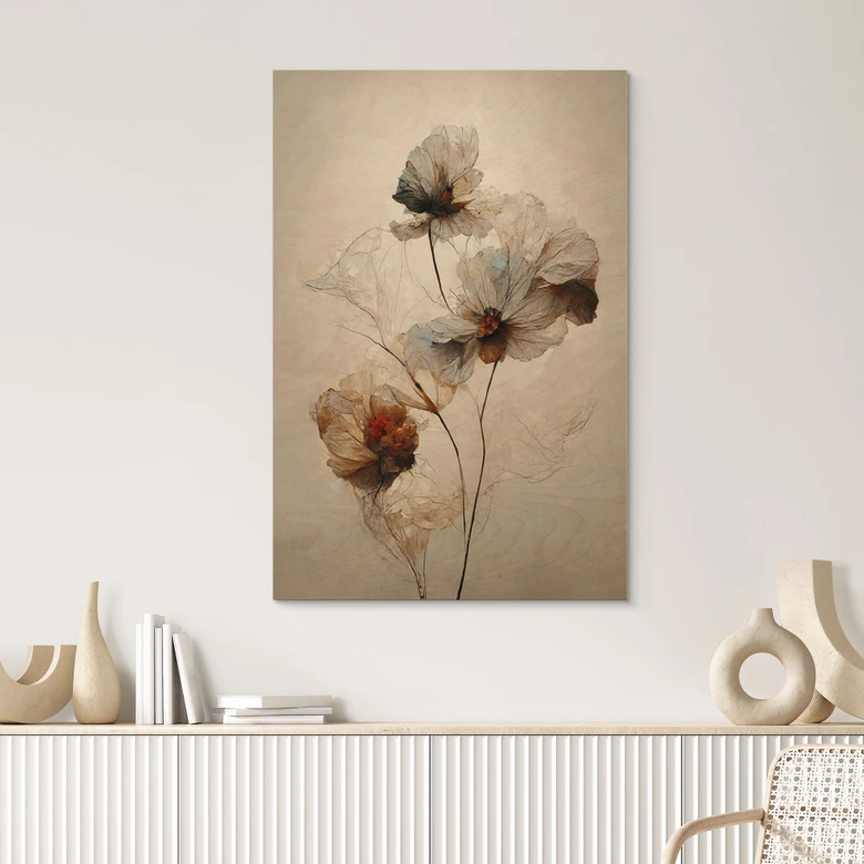Tableau sur bois Fleurs séchées - L'élégance de l'éphémère - Treechild 