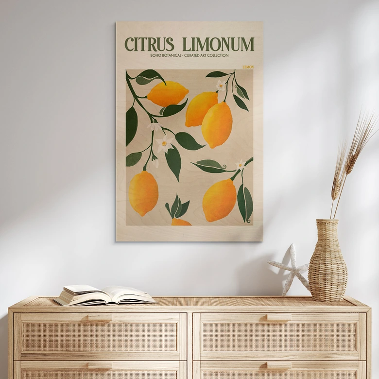 Træplakat Frugt - Boho citrontræ - Citrus Limonum - Tunaboylu 