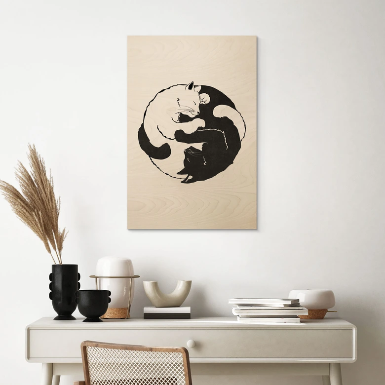 Holzbild Katzen Ying & Yang - Tunaboylu 