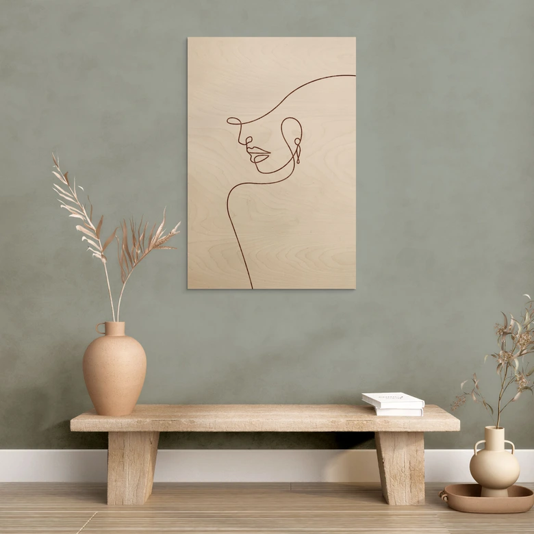 Holzbild Zarte Konturen einer Frau - Line Art - Tunaboylu 