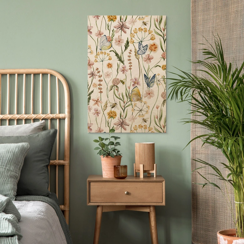 Plakat drewniany wiosenna łąka z motylami - UN Designs 