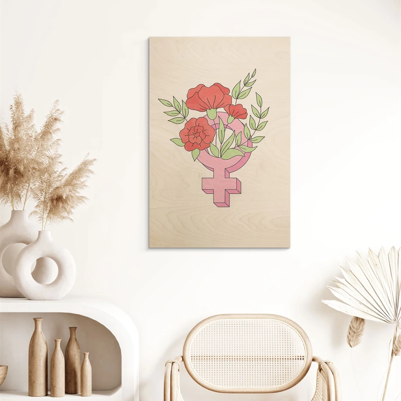 Tableau sur bois Signe de Vénus avec fleurs 