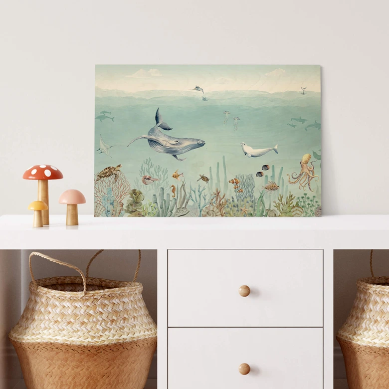 Tableau sur bois Kikki Belle - Vie sous-marine 