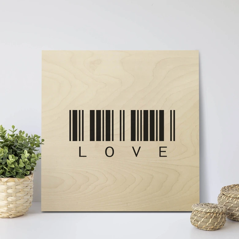 Tableau sur bois Code barre Love - Carré 
