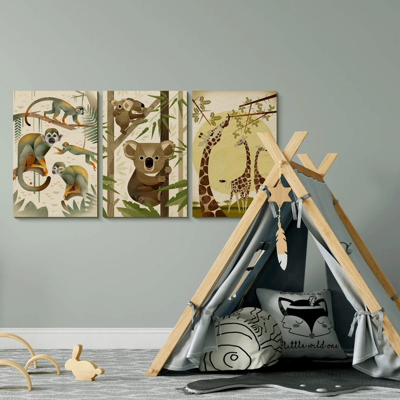 Cuadro de madera marrón - Jirafas 