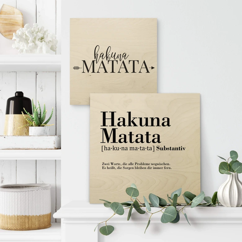 Holzbild Grammatik Hakuna Matata - Quadratisch 