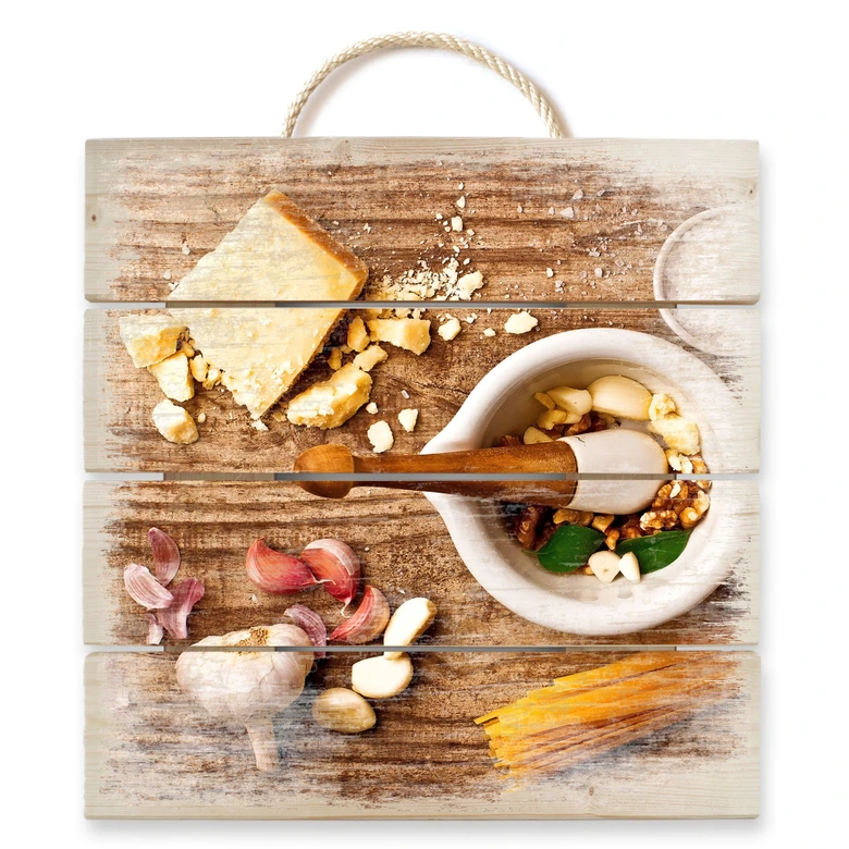 Holzbild Laercio - Pesto Rezept - 40x41,5 cm 